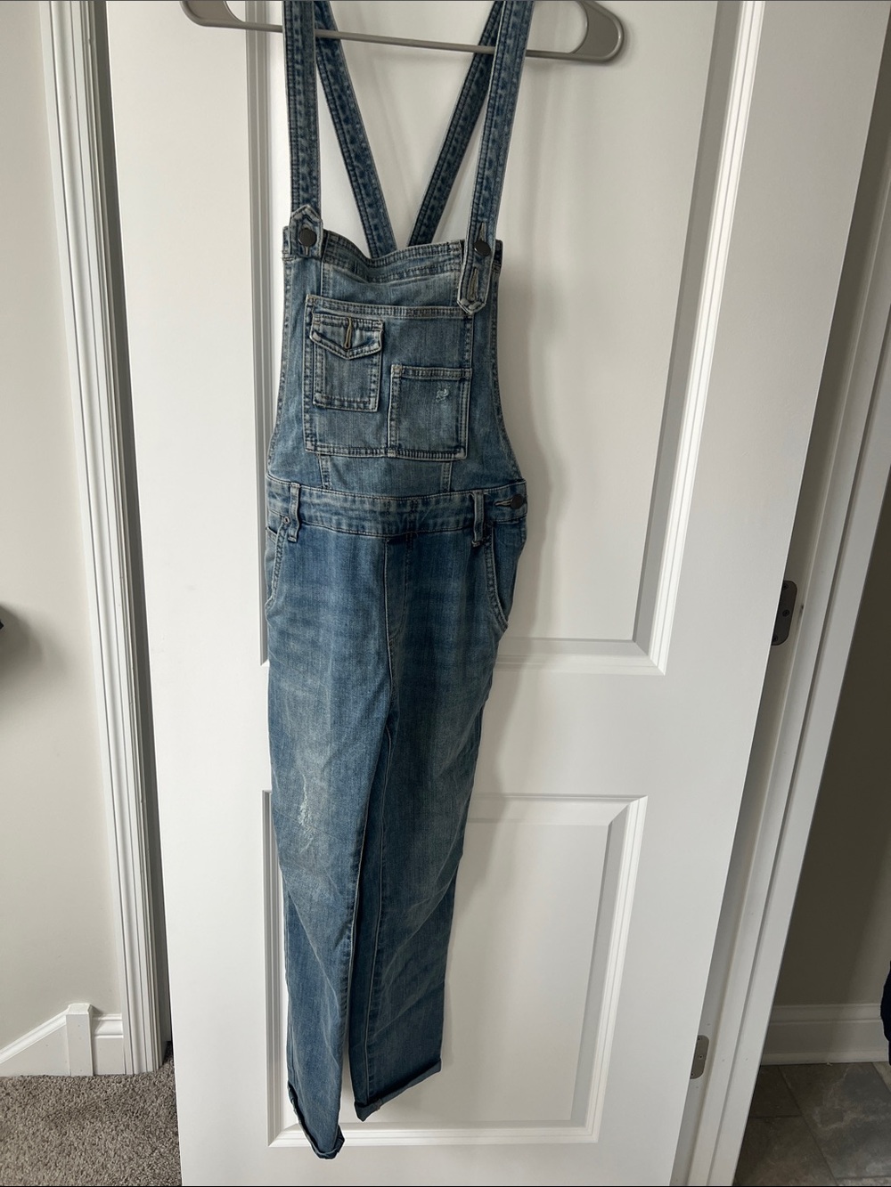 Free People Mid-Wash Denim Overalls